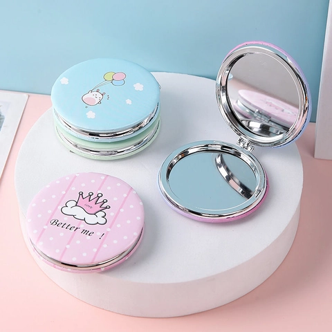 Miroir Maquillage Portable Double Face Circulaire Pliable Miroir De Poche Cuir PU Compact Pour Voyage Filles