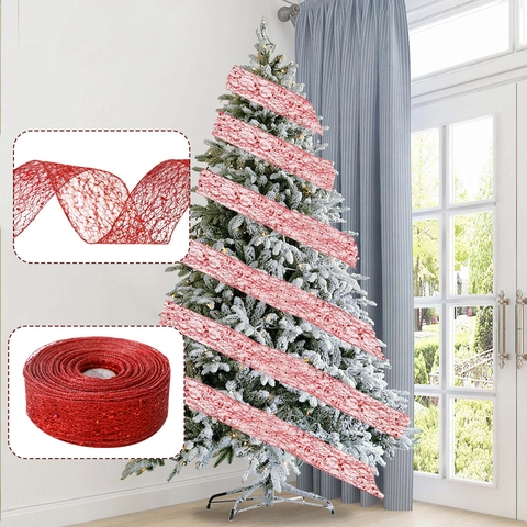 Cinta De Malla Navideña Brillante Para Decoración De Árbol Envoltura De Regalos Adorno Festivo Material De Bricolaje