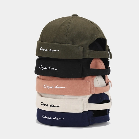Randlose Docker Mütze Baumwolle Vintage Stickerei Carpe Diem Miki Kappe Verstellbar Retro Streetwear Für Damen Herren