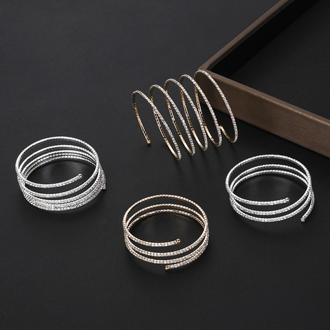 Women Spiral Multi Layer Bracelet Alloy Rhinestone Elastic Coil Wedding Bridal Elegant Fashion Jewelry