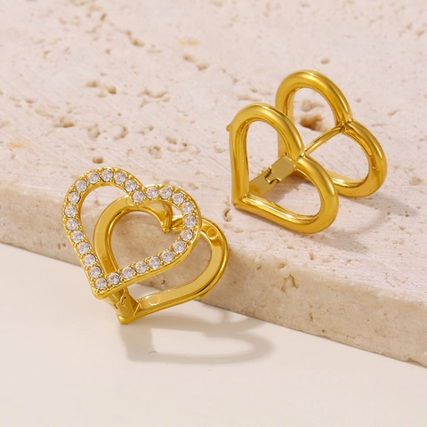 Stainless Steel Heart Rhinestone Stud Earrings For Women Multi-color Colorful Rhinestone Geometric Heart Ear Clip Jewelry