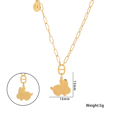Collana Con Ciondolo a Forma di Coniglio Dorato in Acciaio Inossidabile Con Incisione Luck Gioielli di Moda per Donna