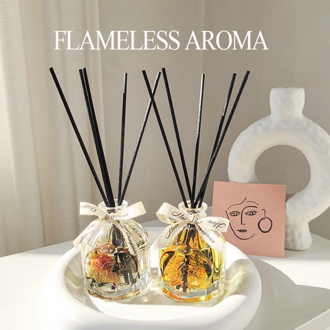 Reed Diffuser Set With Essential Oils And Dried Flowers Glass Bottle Rattan Sticks Home Fragrance Room Decor Elegant Scented Gift