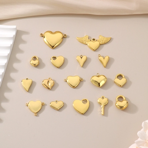 Stainless Steel Heart Charms For DIY Jewelry Making Gold Plated Angel Wings Heart Lock Key Pendants Accessories