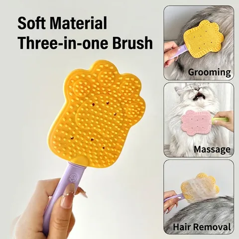 Pet Grooming Brush Cat Paw Shape TPR Soft Rubber Massage De-shedding Floating Hair Removal Tool For Cats Dogs