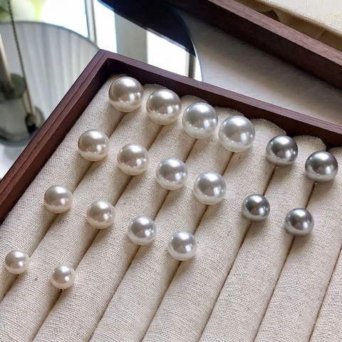 Artificial Pearl Stud Earrings Simple Round Imitation Artificial Pearl Jewelry With Silver Earring Post For Women Office Daily Elegant Style