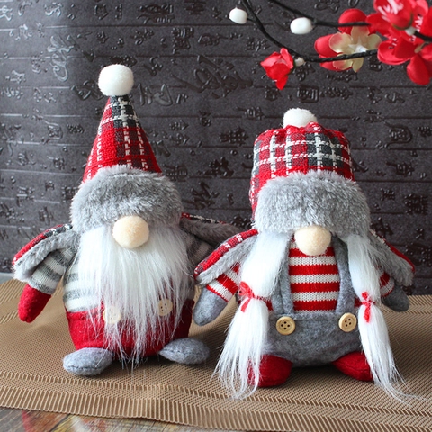 Gnomi Di Natale Bambole Senza Volto Tessuto Peluche Quadri Rosso Bianco Decorazione Tavolo Festa Casa