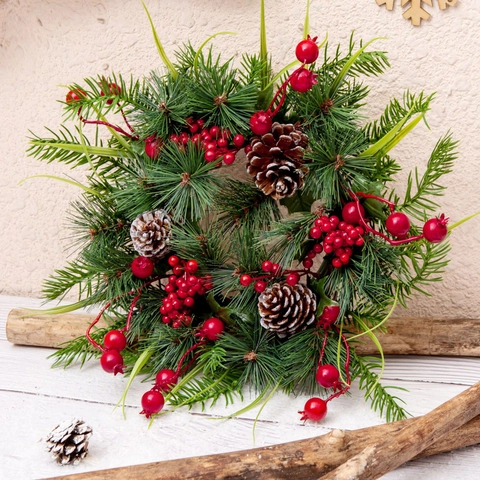 Christmas Wreath Artificial Pine Needles Red Berries Snow Pinecones Front Door Wall Hanging Winter Holiday Home Decor