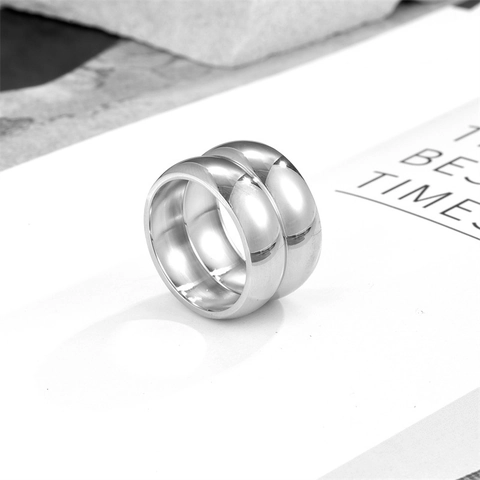 Minimalist Double Layer Stainless Steel Ring Wide Band High Polished Mirror Geometric Jewelry For Women Fashion