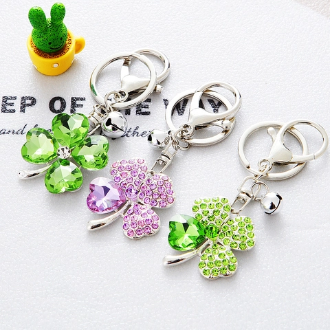 Metal Rhinestone Clover Cross Keychain For Women Cute Crystal Artificial Pearl Bag Charm Pendant Business Gift Jewelry