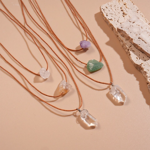Collar De Varias Capas De Piedra De Cristal Natural Bohemio Irregular Amatista Cuarzo Blanco Colgante Joyería Hecha A Mano
