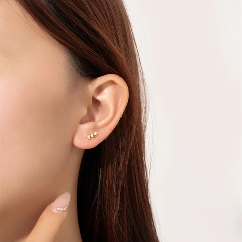 S925 Sterlingsilber Dreifach Zirkonia Ohrstecker Für Damen 18K Gold Beschichtet Vintage Minimalistisch Rund Zirkonia Schmuck
