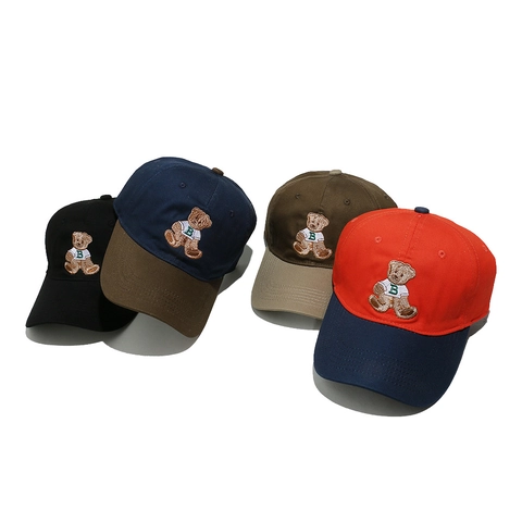 Cappello Da Baseball In Cotone Orso Ricamato Protezione Solare Regolabile Stile Preppy Outdoor