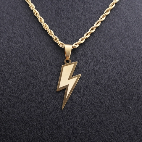 Collana Con Pendente A Fulmine Placcato Oro Acciaio Inossidabile Gioielli Hip Hop Con Catena A Corda Stile Punk Per Uomo Donna