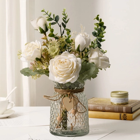 Artificial Rose Flower Bouquet Satin Faux Flowers For Home Decoration Wedding Party Table Centerpiece Real Touch Floral
