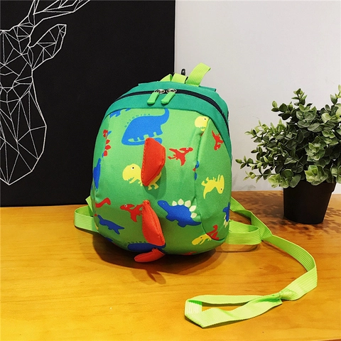 Cartoon Dinosaur Toddler Kids Backpack Canvas Kindergarten Schoolbag Anti-lost Little Bag With 3D Spikes For Boys Girls Travel