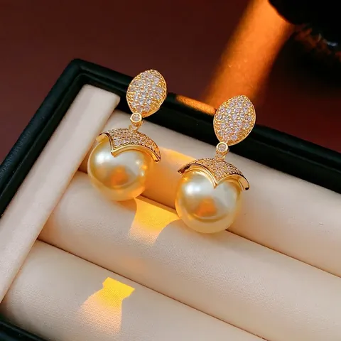 French Vintage Artificial Pearl Drop Earrings With Silver Earring Post 18K Gold Plated Copper Zircon Jewelry For Women