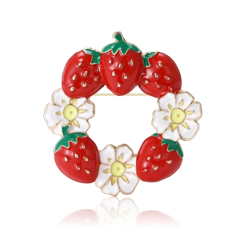 Spilla a Ghirlanda di Fragole in Lega Smaltata di Moda Squisita Spilla a Ghirlanda di Fiori di Frutta Rossa Bianca Per Donna Gioielli