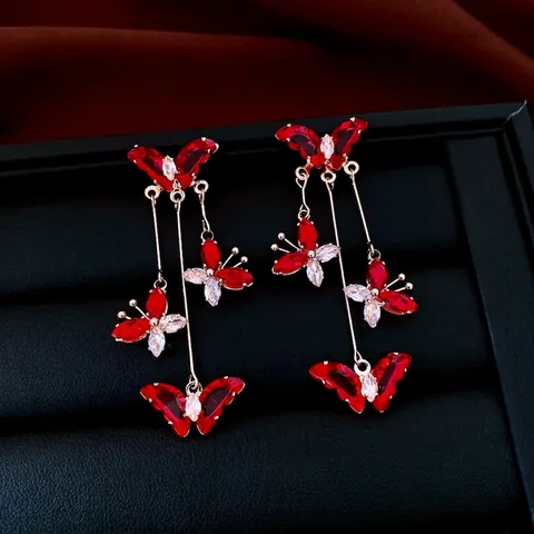 Schmetterling Quaste Ohrringe Mit Zirkon Kupfer Und Silbernem Ohrstecker Süßer Eleganter Schmuck Für Damen