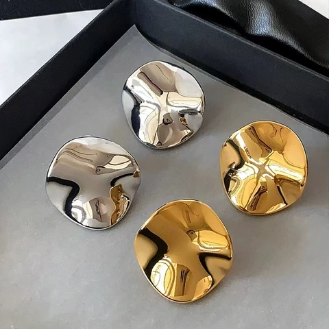 Boucles D'oreilles Puces Rondes Géométriques Irrégulières Métal Poli Miroir Avec Tige En Argent Sterling 925 Pour Femme