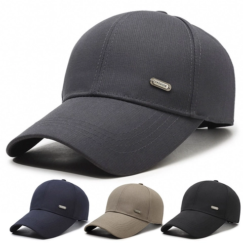 Men Baseball Cap Casual Cotton Twill Sun Protection Hat With Metal Plate Decoration Outdoor Adjustable Strap Sporty