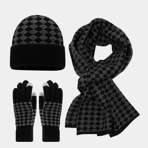Berretto Beanie Sciarpa E Guanti Touchscreen Maglia Acrilica Caldo Argyle Plaid Accessori Esterno Uomini Donne