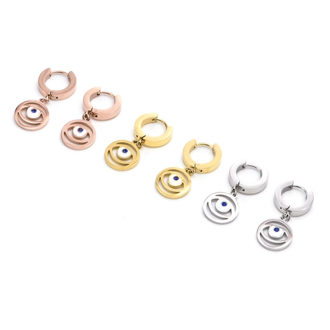 Evil Eye Creolen Edelstahl Blau Edelstein Anhänger Glücksauge Geometrischer Charme Modeschmuck Für Frauen