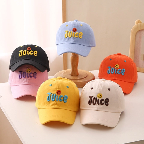 Mode Kinder Baseballkappe Baumwolle Stickerei Juice Buchstaben Smiley Sonnenschutz Hut Outdoor Freizeit Sportmütze Für Jungen Mädchen