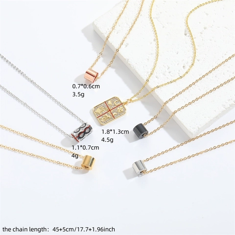 Minimalist Copper Pendant Necklace With Zircon And Drip Oil Geometric Square Cylinder Lucky Charm Jewelry For Women