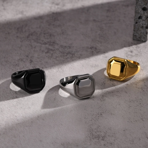 Anillo De Sello De Acero Inoxidable Para Hombres Mujeres Geométrico Octogonal Cuadrado Minimalista Punk Joyería De Dedo De Moda