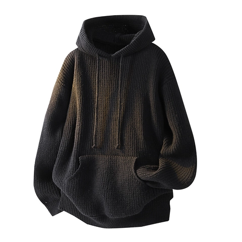 Knitted Hoodie Sweater Oversized Retro Hooded With Kangaroo Pocket Long Sleeve Loose Casual Unisex