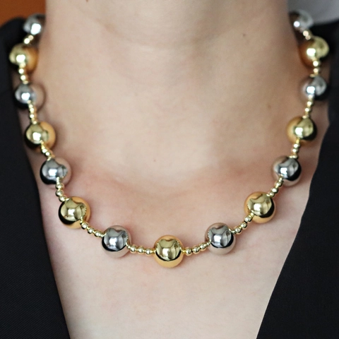 18K Vergoldete Kupfer Runde Perlen Halskette Für Damen Gold Silber Gemischt Glatte Kugelkette Modern Minimalistisch Schmuck Geschenk