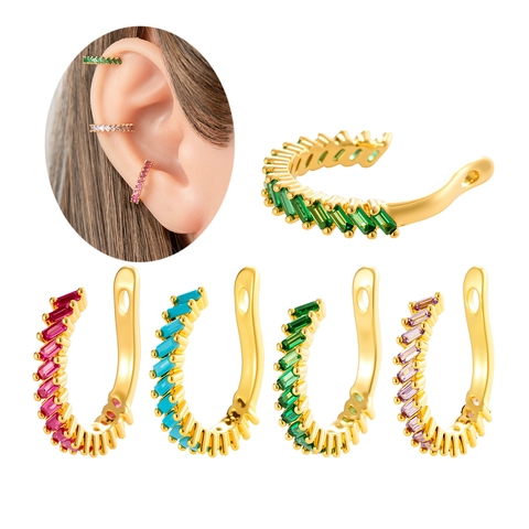 Πολύχρωμο Σκουλαρίκι Ear Cuff Από Χαλκό Με Ζιργκόν Κλιπ Αυτιού Σε Σχήμα U Χωρίς Τρύπα Για Γυναίκες Κομψό Κόσμημα