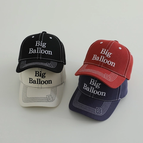 Berretto Da Baseball Per Bambini Cotone Lettera Big Balloon Ricamo Cuciture A Contrasto Cappello Da Sole Regolabile