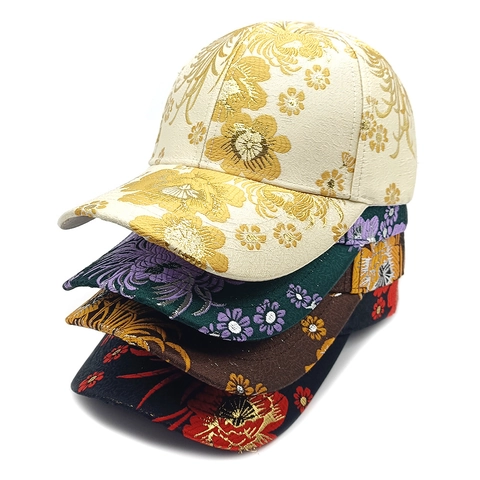 Chinese Style Floral Embroidery Baseball Cap Polyester Jacquard Vintage Oriental Flower Pattern Adjustable Sun Hat Fashion