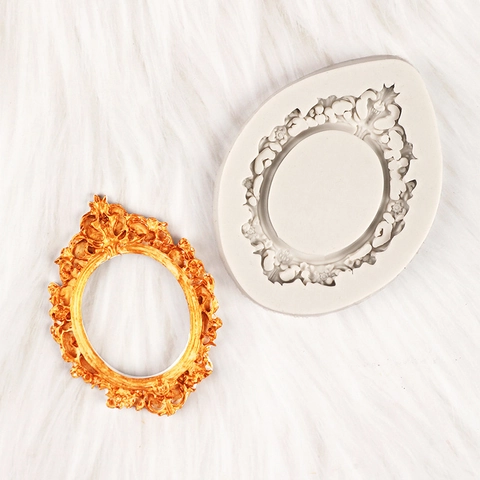 Moule En Silicone Cadre Photo Vintage Bordure De Miroir Relief Baroque Européen Décoration De Gâteau Fondant DIY Résine