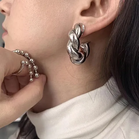 Orecchini A Cerchio Intrecciati A C Rame Con Perno In Argento Sterling 925 Stile Francese Vintage Donna