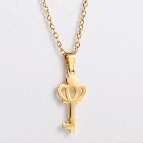 Mode Krone Schlüssel Anhänger Halskette Und Ohrringe 316 Edelstahl 18K Vergoldet Eleganter Schmuck Für Damen