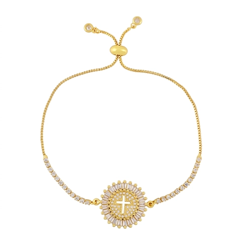 Bracciale Bolo Regolabile Per Donna Tondo Cavo Croce Religiosa Vergine Maria Albero Della Vita Rame Zircone Gioielli