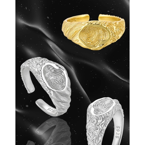 S925 Sterling Silver Texture Open Ring For Women Personalized Fingerprint Design Adjustable Fashion Jewelry Retro Concave Surface Ring