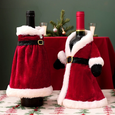 Christmas Wine Bottle Covers Velvet Knit Faux Fur Decorative Sleeves Dining Table Home Xmas Santa Gnome Elf Party Decor