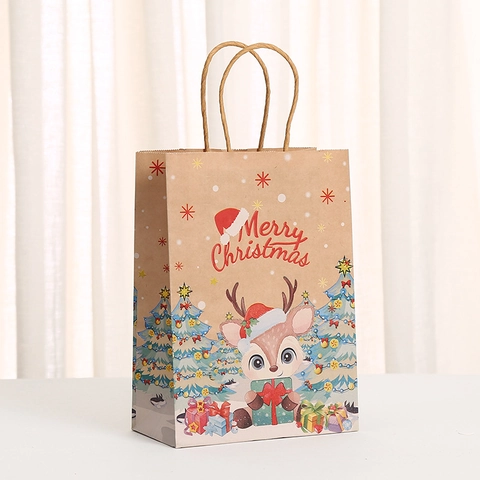 Weihnachtsgeschenktüten Kraftpapier Handheld Feiertag Partygeschenkverpackung Süßigkeitenaufbewahrung Mit Griffen Cartoon-Muster