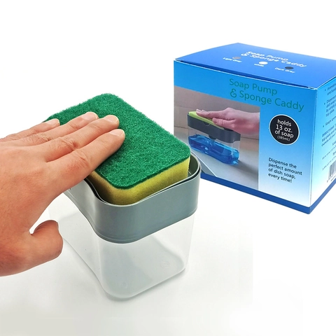 Bomba de Jabón de Prensa Manual Y Soporte para Esponja 2 En 1 Dispensador de Jabón para Fregadero de Cocina Contenedor Plástico