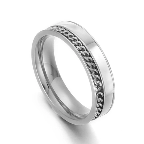 Anillo De Acero Inoxidable Con Incrustación De Nácar Y Textura De Cadena Joyería Geométrica Minimalista Mujeres Hombres