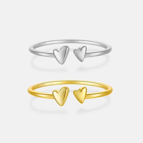 Anello Aperto Regolabile In Argento Sterling 925 Stile Doppio Cuore Minimalista Gioielli Di Moda Eleganti Per Donne