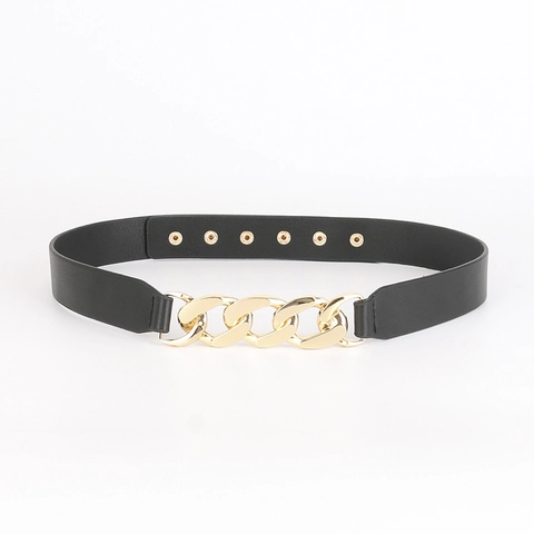 Cintura da Donna in Pelle PU con Decorazione Catena Metallica Stile Punk Gotico Cintura Corsetto Regolabile per Abiti Cappotti