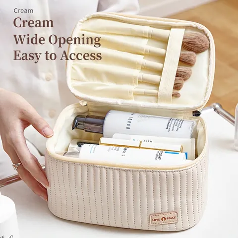 Gesteppte PU Leder Make-up Tasche Große Kapazität Tragbare Handtasche Kulturbeutel Für Frauen Reise Alltag