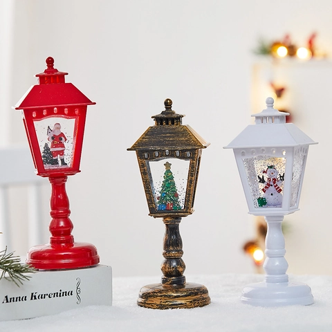 Lanterne Boule À Neige De Noël LED Lumineuse Musicale Remplie D'eau Paillettes Décoration De Bureau Père Noël Ornement