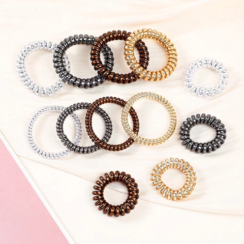 Metallic Spiral Hair Ties Phone Cord Elastic Hair Bands Traceless No Crease Hair Accessories For Women
