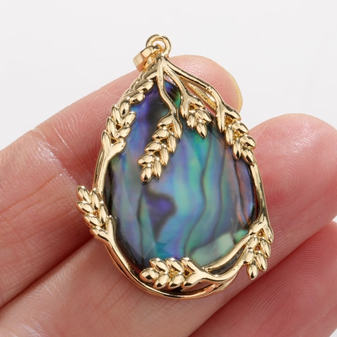 Pendant Charms 18K Gold Plated Brass Abalone Shell Artificial Baroque Pearl Leaf Wheat DIY Jewelry Making Findings Niche Style